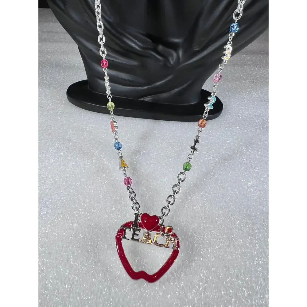 I Love to Teach ID or Glasses Holder Teacher Apple Beaded Accessory Chain NEW